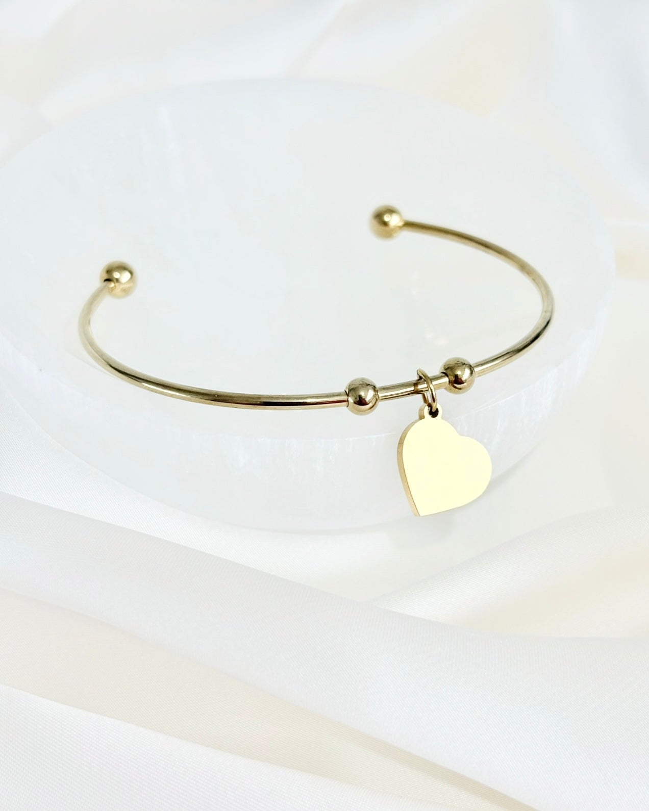 Waterproof + Tarnish Resistant Adjustable Love Heart Bangle