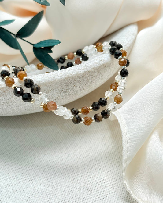 Limited Edition | Strength + Light: Clear Quartz, Black Star and Yellow Sapphire Bracelet