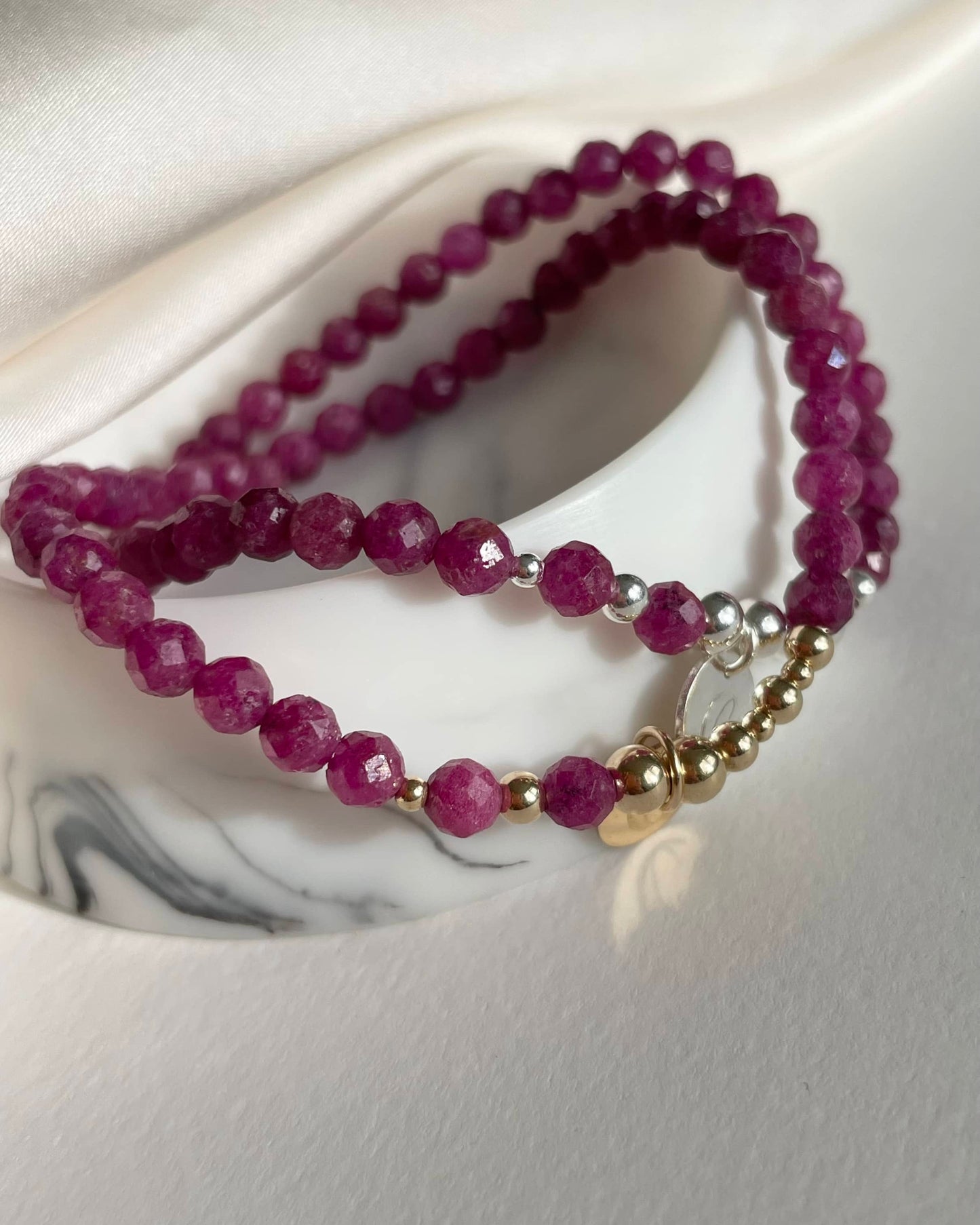 July Birthstone Bracelet - Raw Pink Ruby