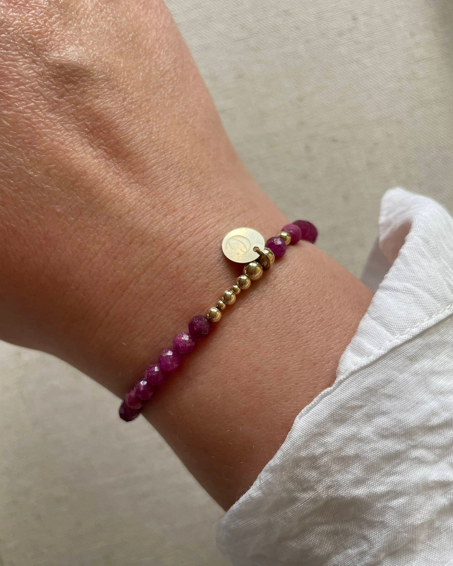 July Birthstone Bracelet - Raw Pink Ruby