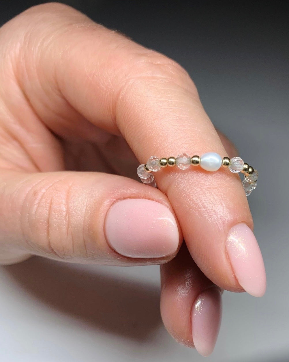 Focus & Tranquility - Clear Quartz & Freshwater Pearl Ring