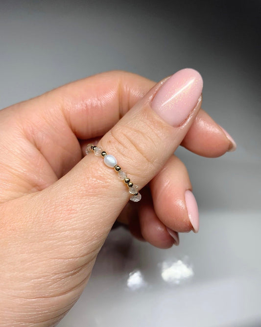 Focus & Tranquility - Clear Quartz & Freshwater Pearl Ring