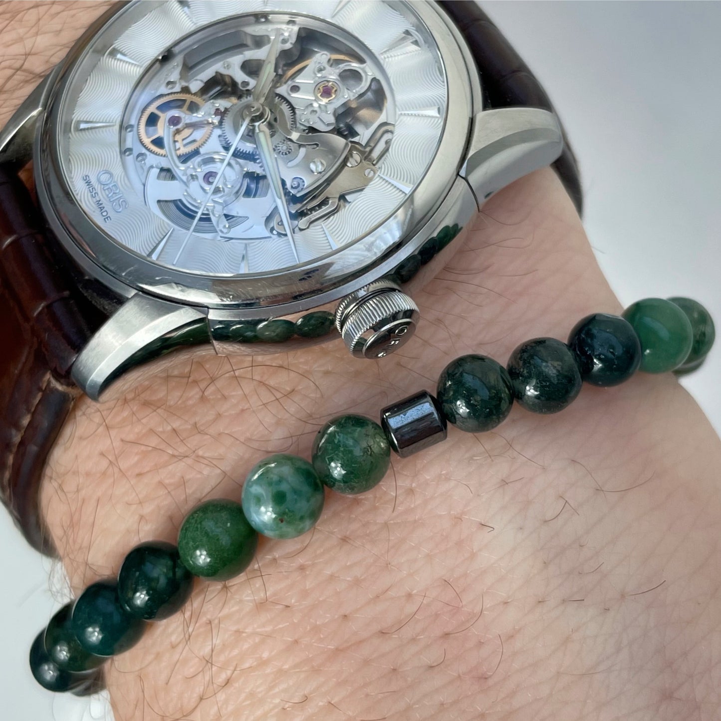 Grounding and Positivity - Matt Moss Agate Healing Crystal Bracelet