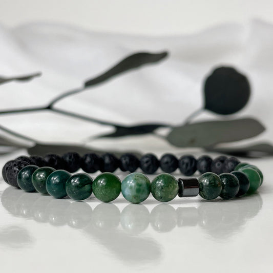 Grounding and Positivity - Matt Moss Agate Healing Crystal Bracelet