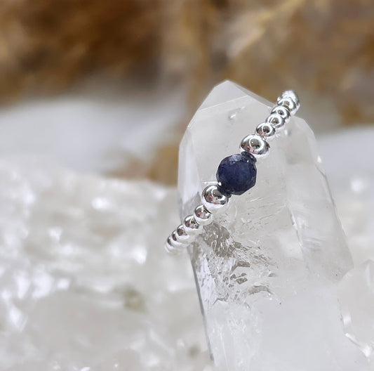 Natural Sapphire Stirling Silver Crystal Ring