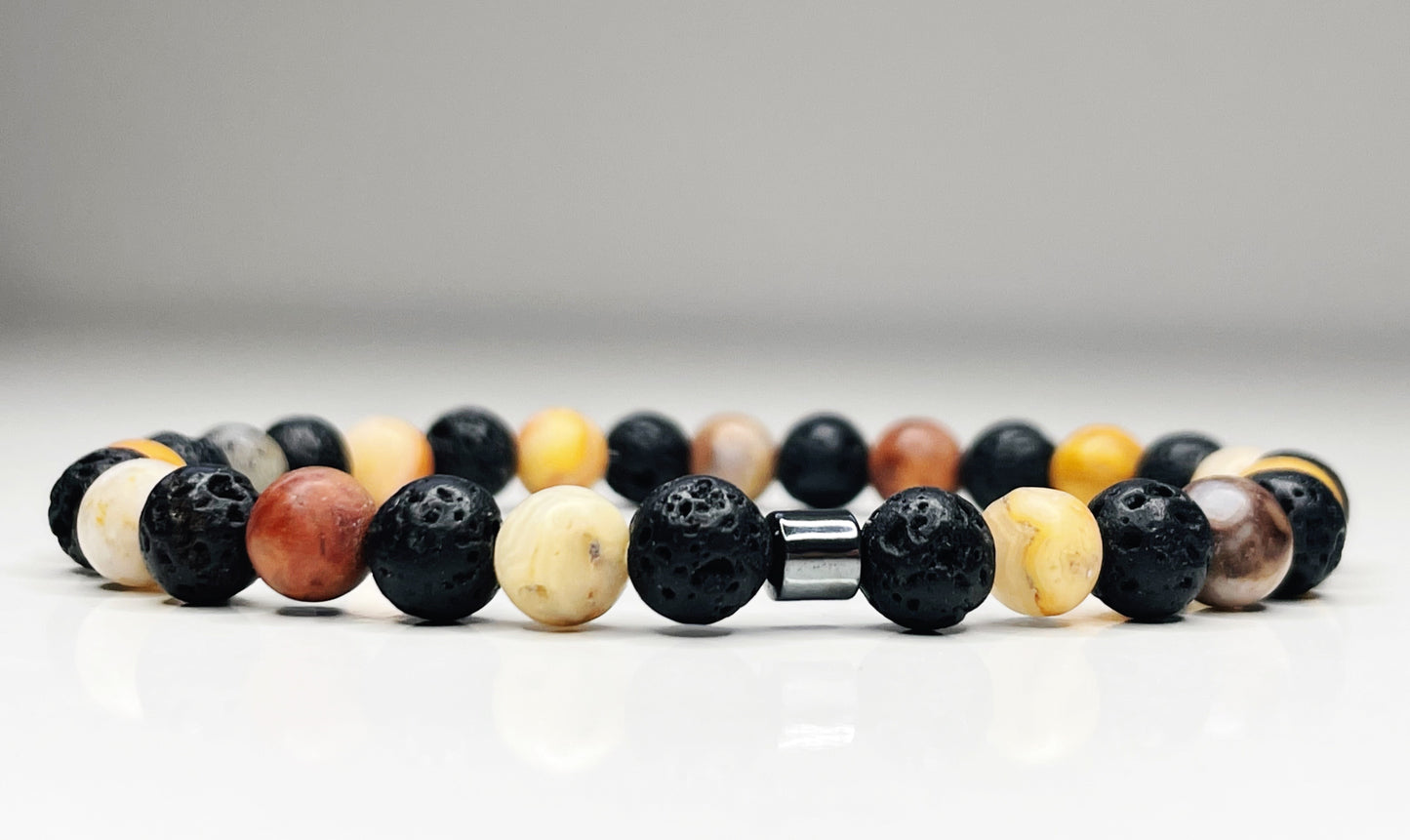 Optimism and Strength - Crazy Agate & Lava Stone Bracelet