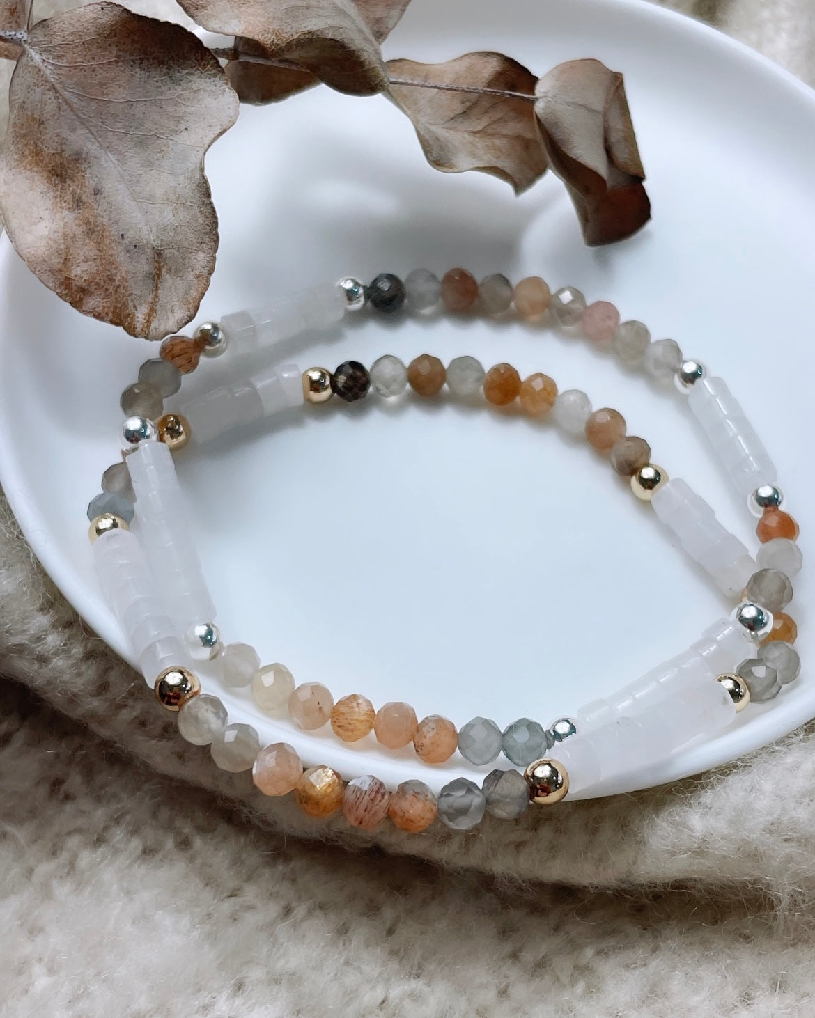 Passion & Vitality - Sunstone/Moonstone & White Jade Healing Bracelet