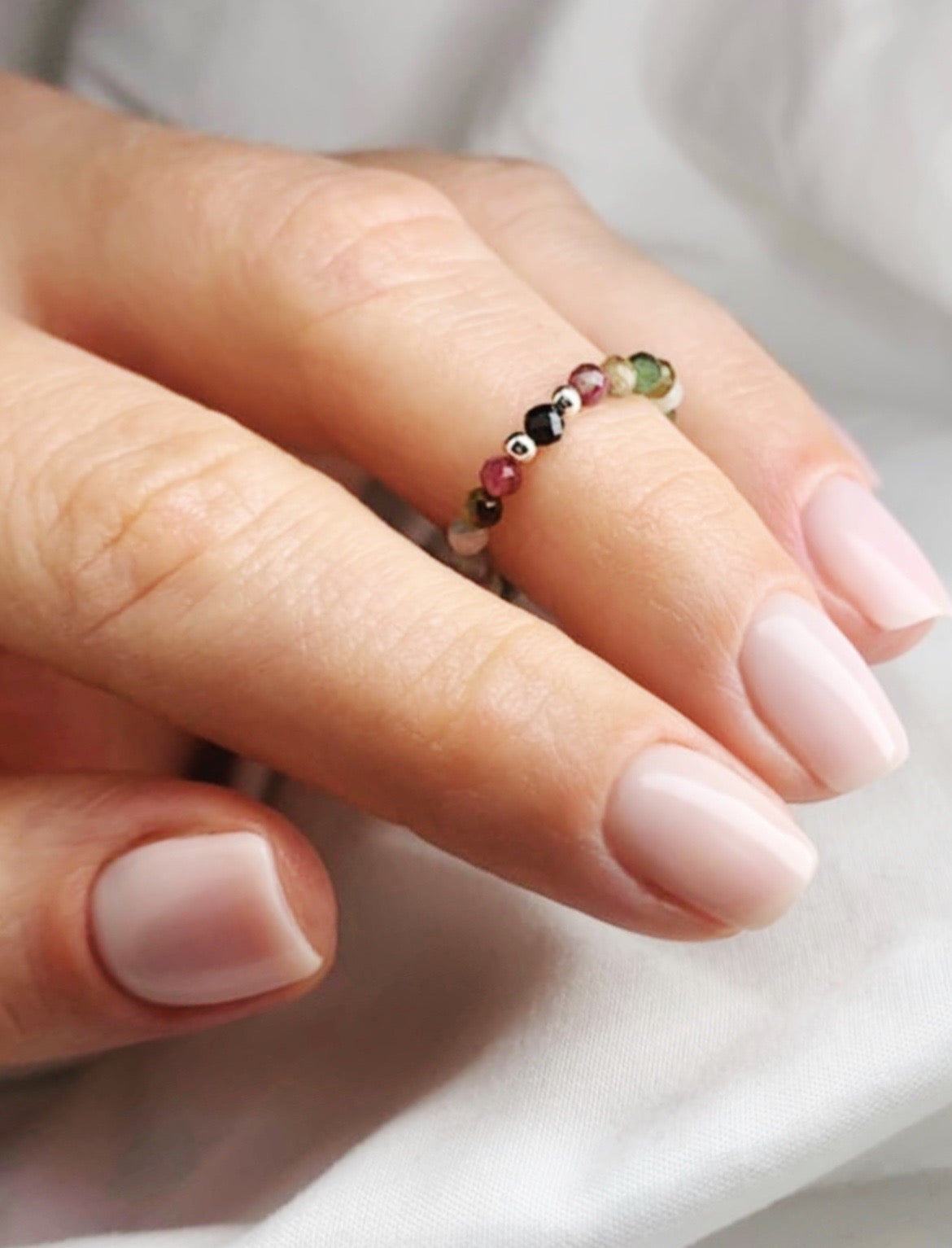 Natural Watermelon Tourmaline Healing Crystal Ring