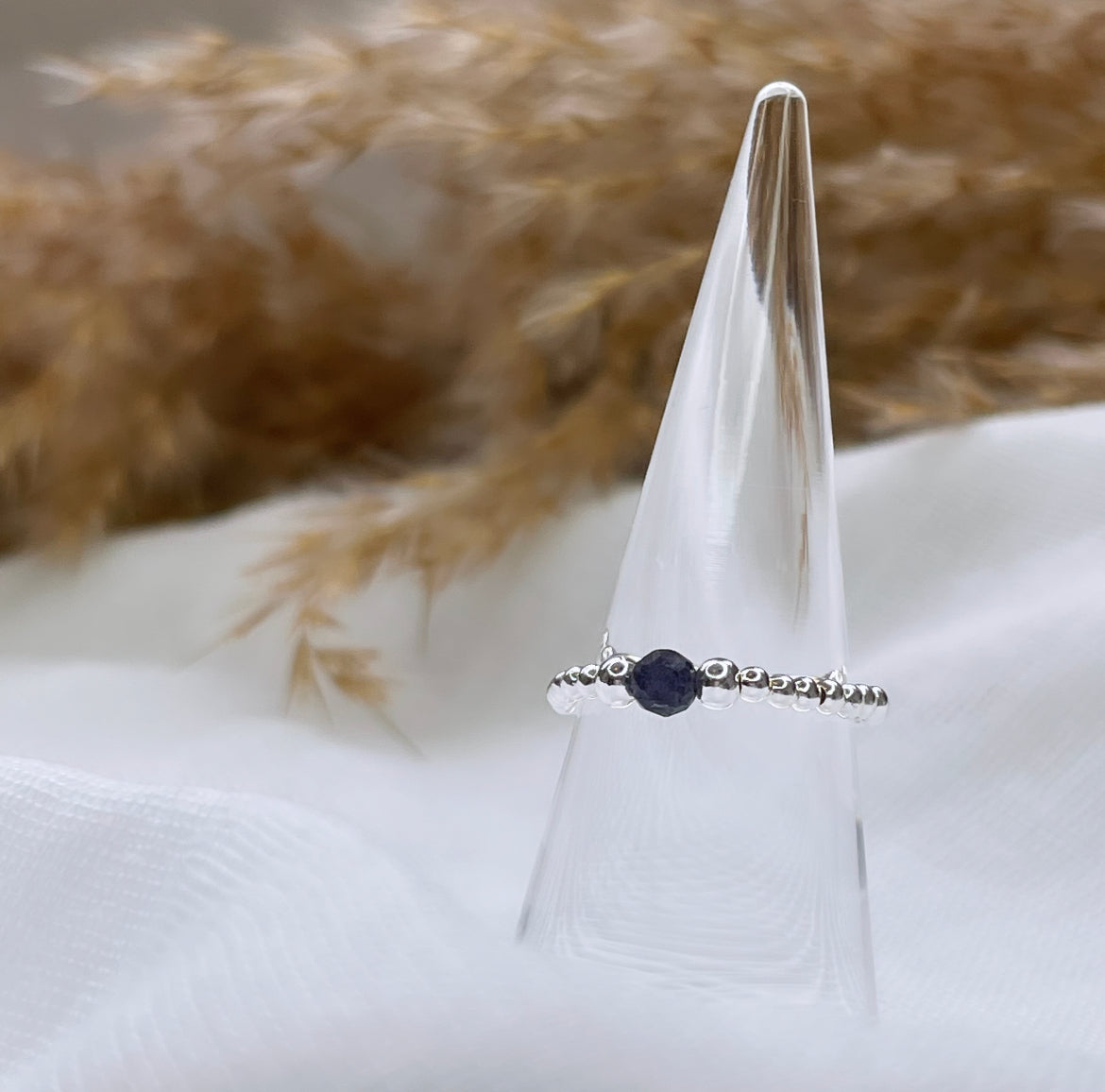 Natural Sapphire Stirling Silver Crystal Ring