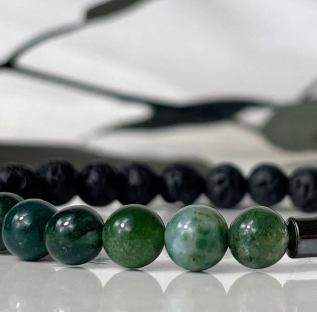 Grounding and Positivity - Matt Moss Agate Healing Crystal Bracelet