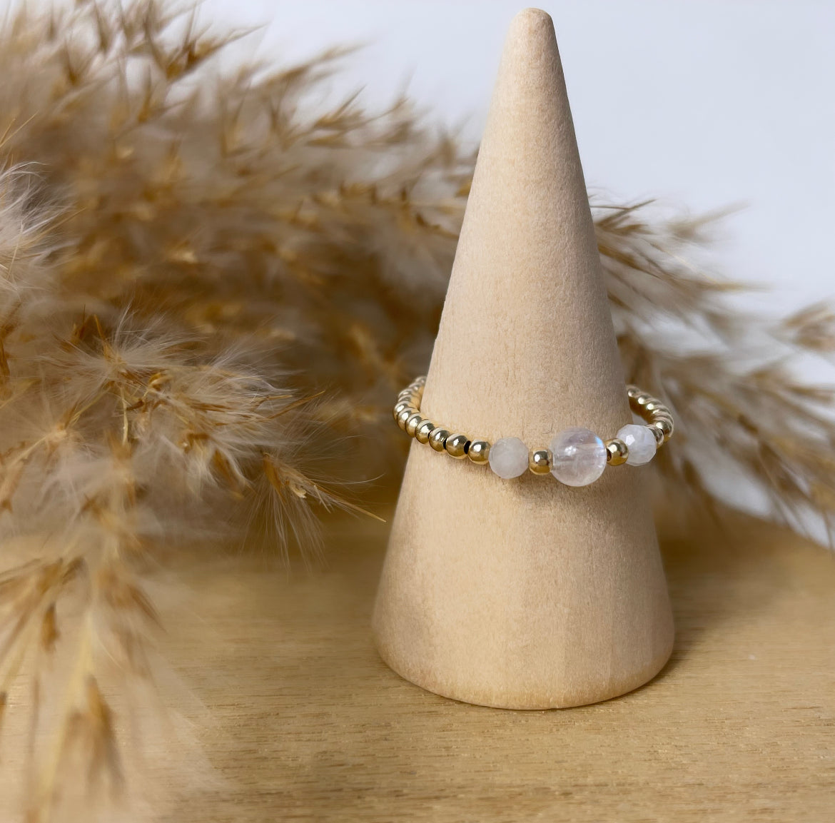 Triple Moonstone 18k Gold Filled Healing Crystal Ring