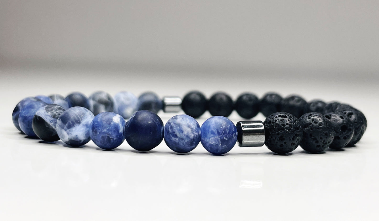 Balance & Self-Esteem - Matt Blue Sodalite & Lava Stone Bracelet