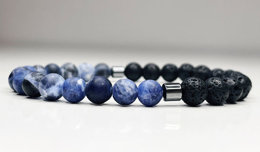 Balance & Self-Esteem - Matt Blue Sodalite & Lava Stone Bracelet