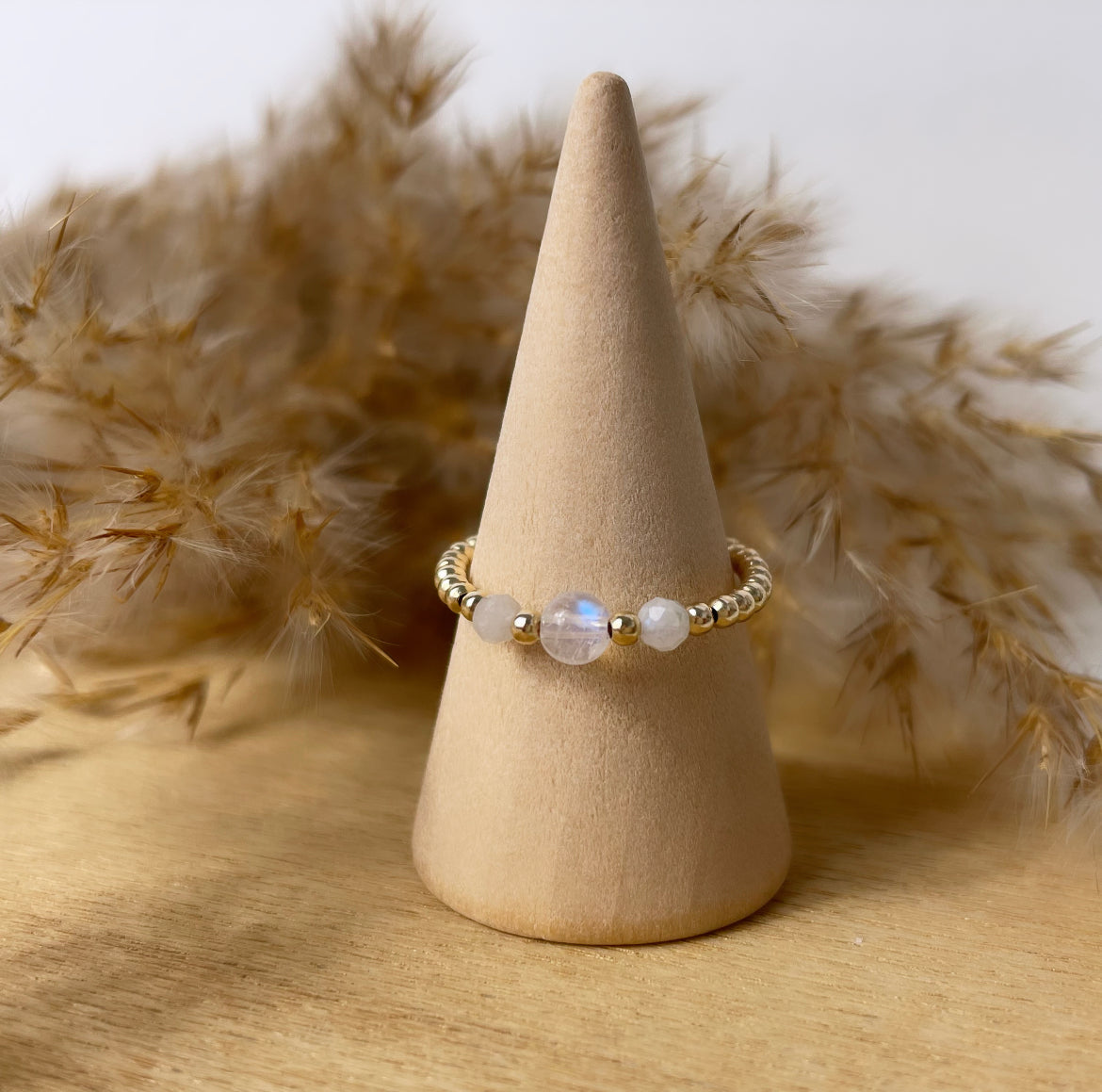 Triple Moonstone 18k Gold Filled Healing Crystal Ring