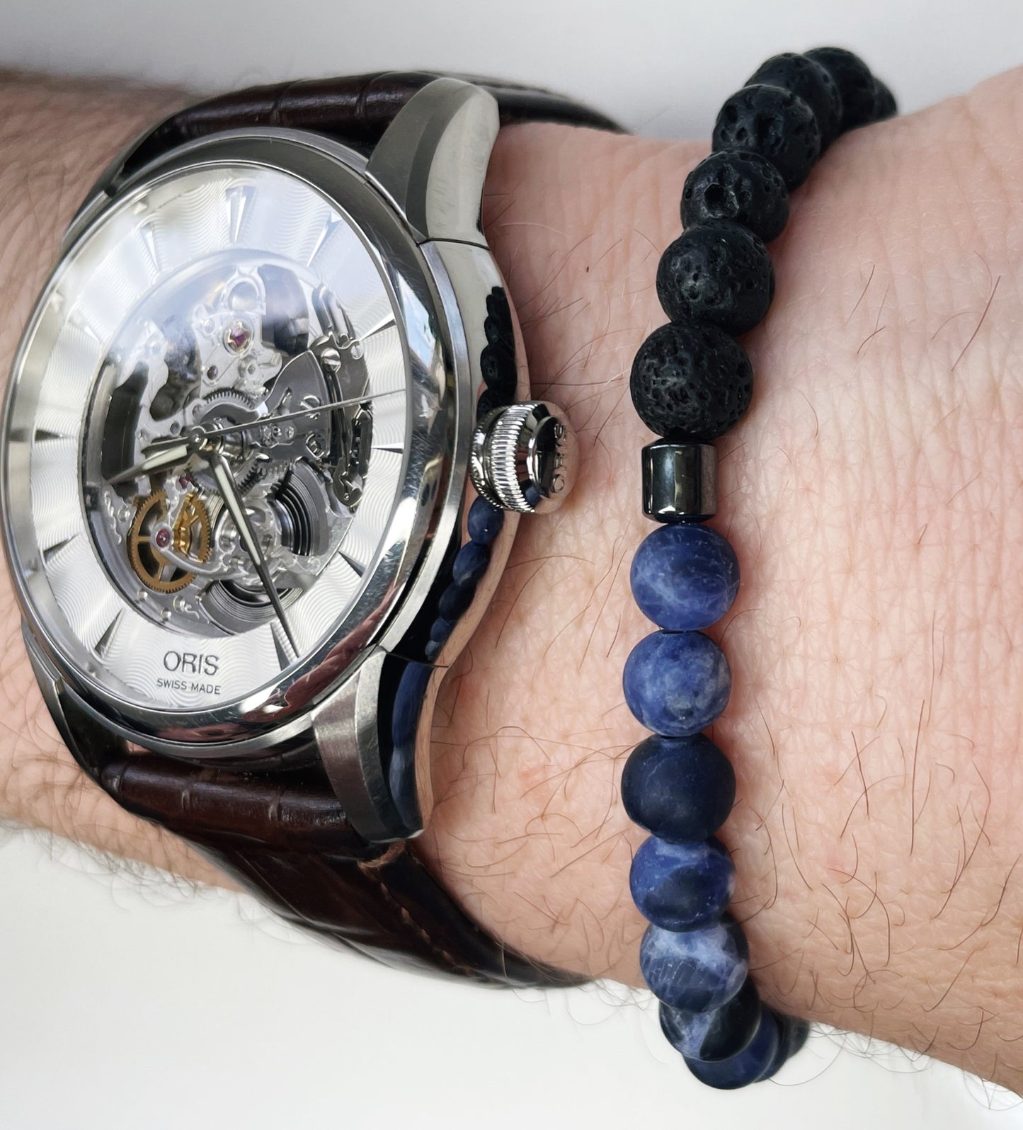 Balance & Self-Esteem - Matt Blue Sodalite & Lava Stone Bracelet