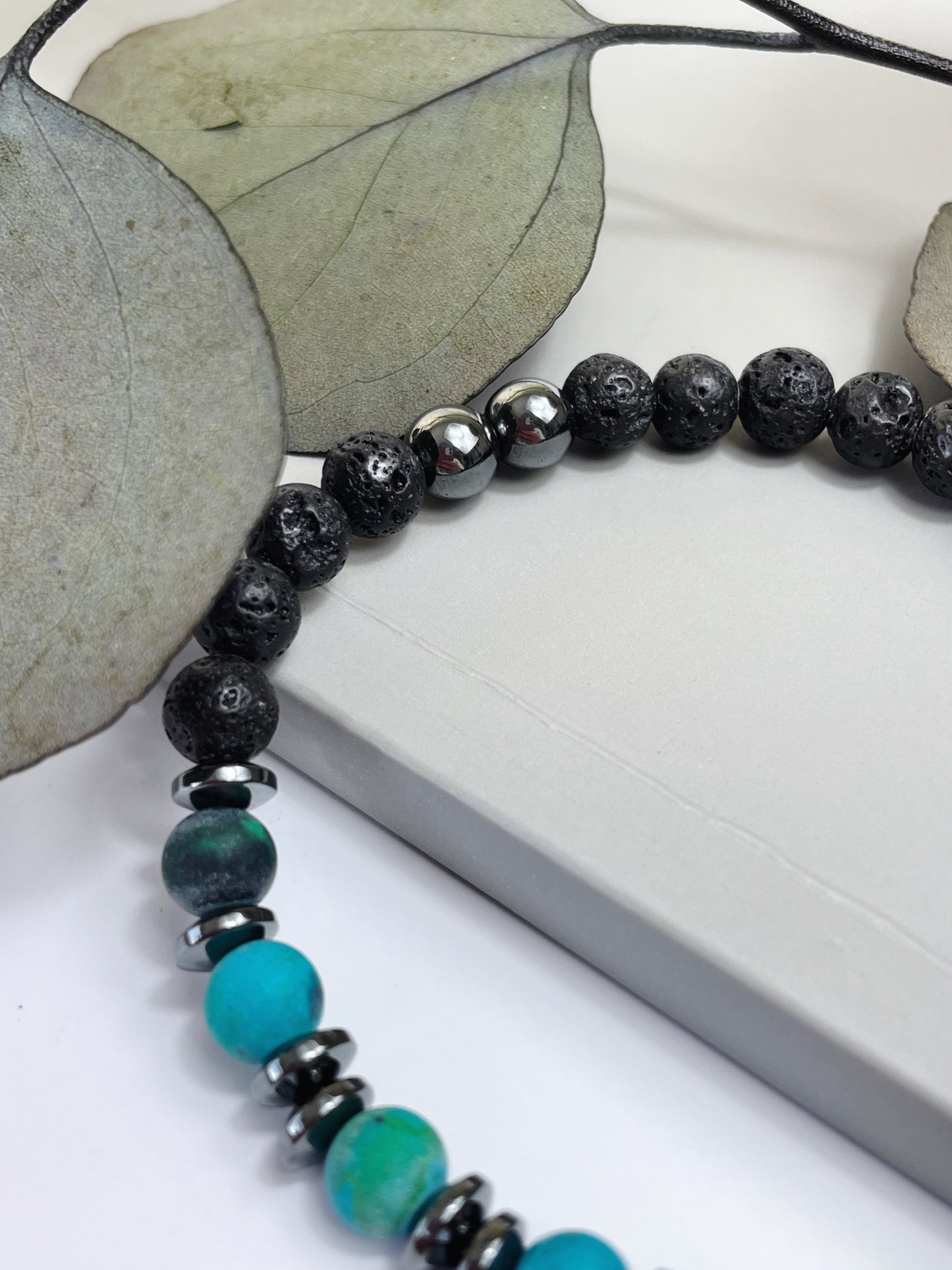 Inner Strength & Faith Mens Matt Chrysocolla, Hematite & Lava Bead Bracelet