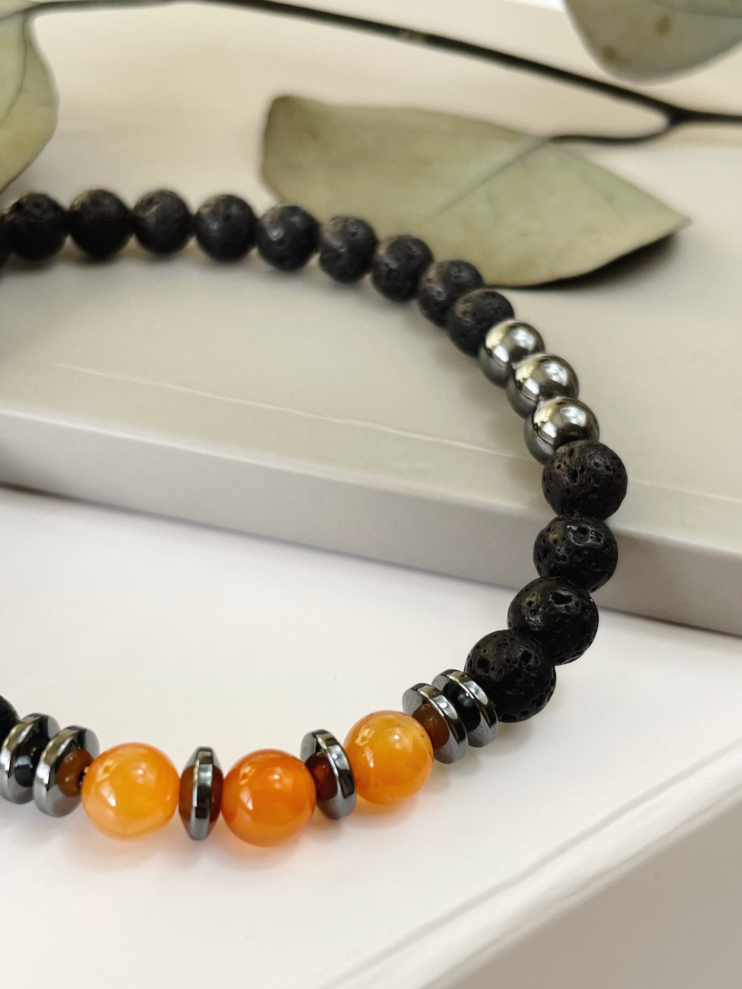 Endurance & Patience, Red Agate, Hematite & Lava Bead Bracelet