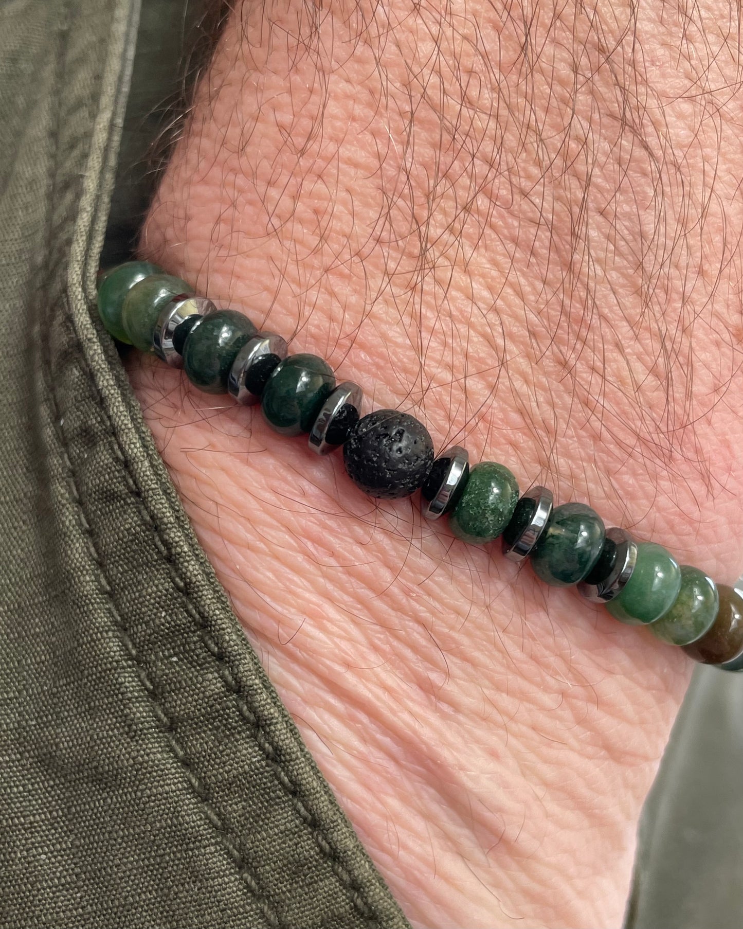 Courage & Stability - Indian Agate, Hematite & Lava Bead Bracelet