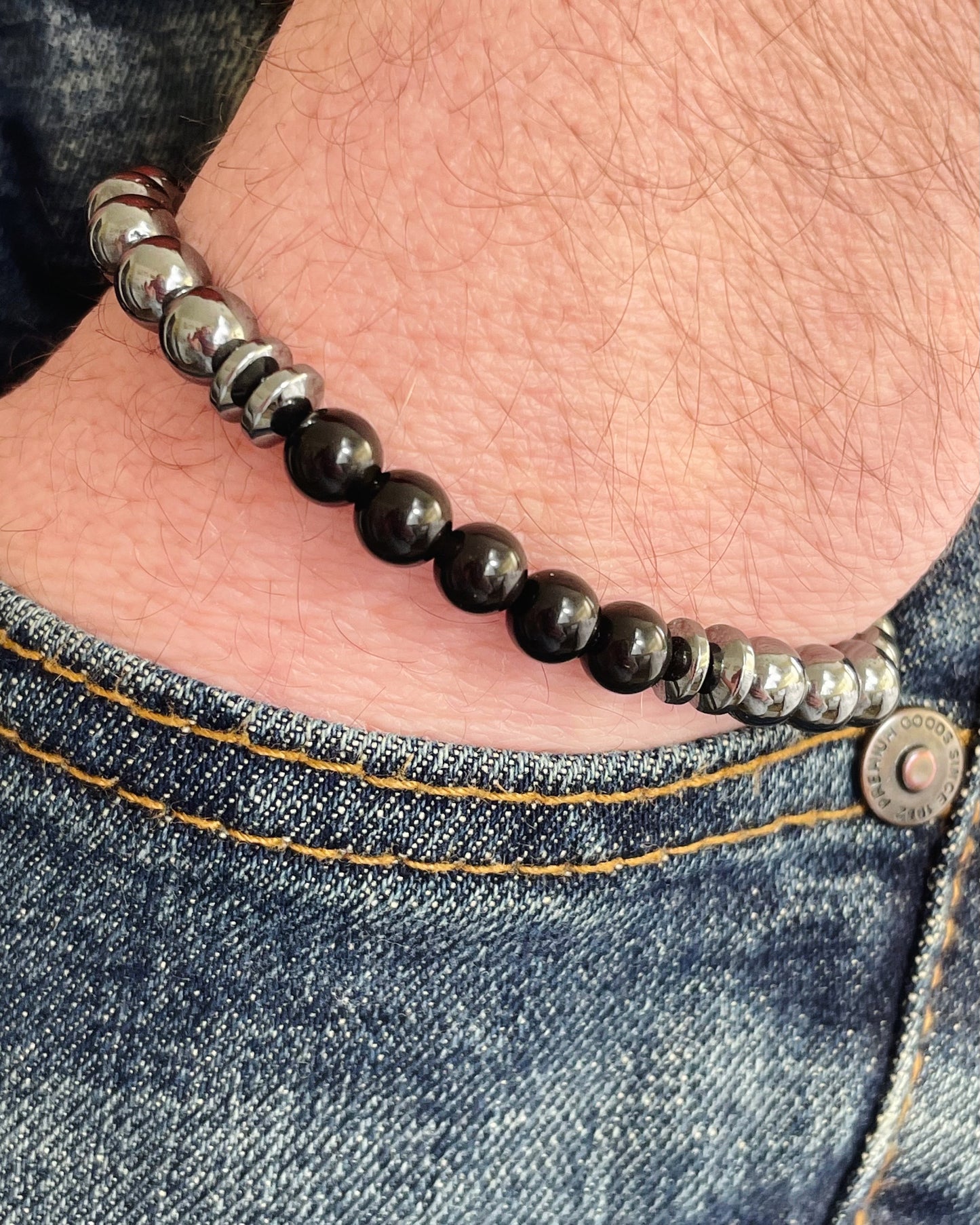 Confidence & Protection Mens Hematite & Black Tourmaline Bracelet