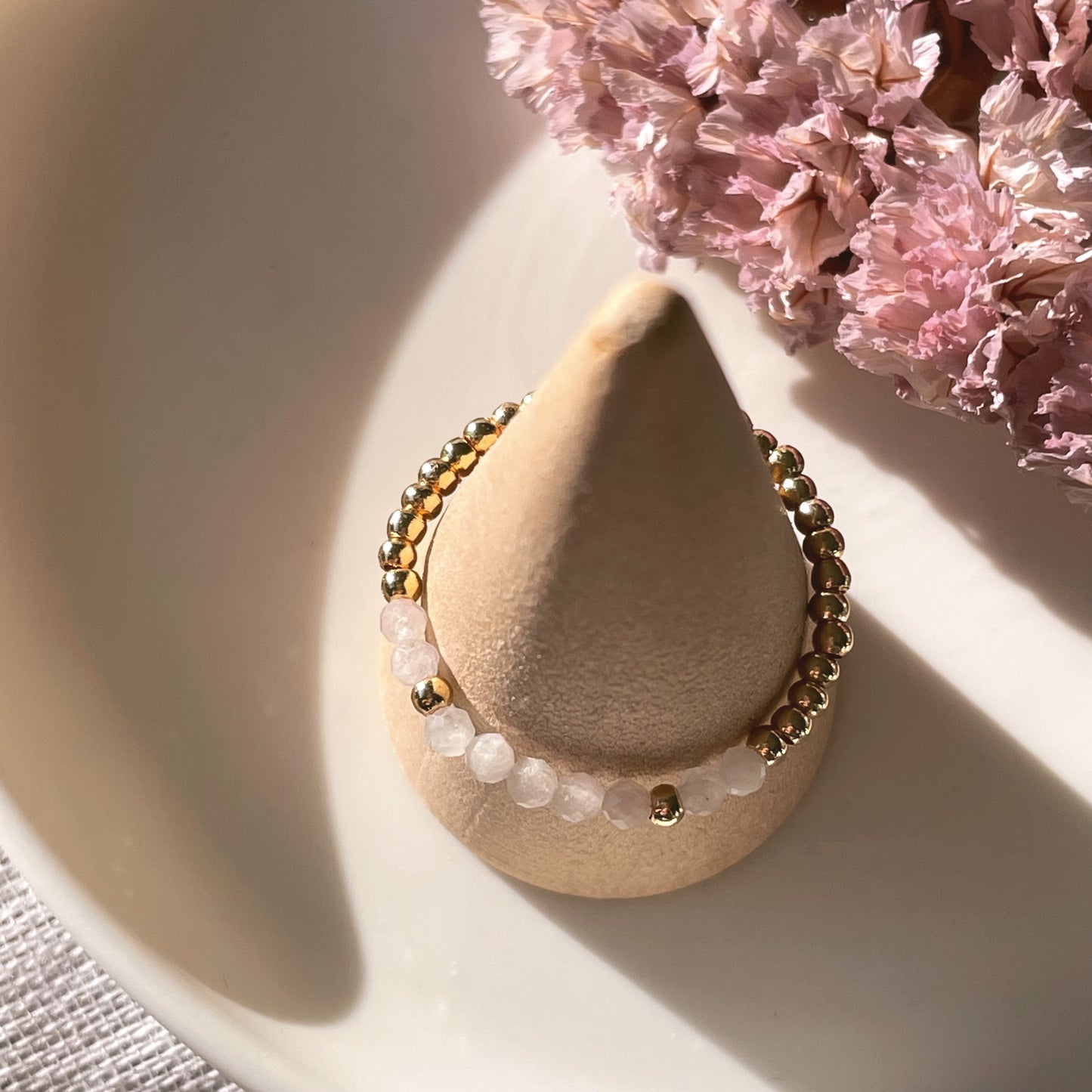 Rose Quartz Gold Filled Healing Crystal Ring