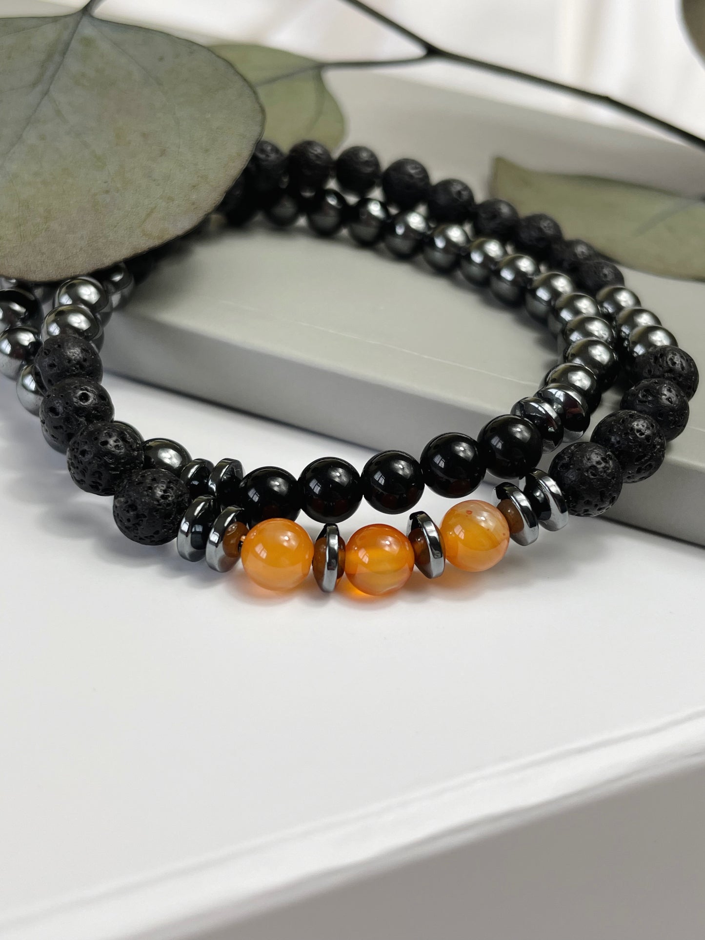 Endurance & Patience, Red Agate, Hematite & Lava Bead Bracelet