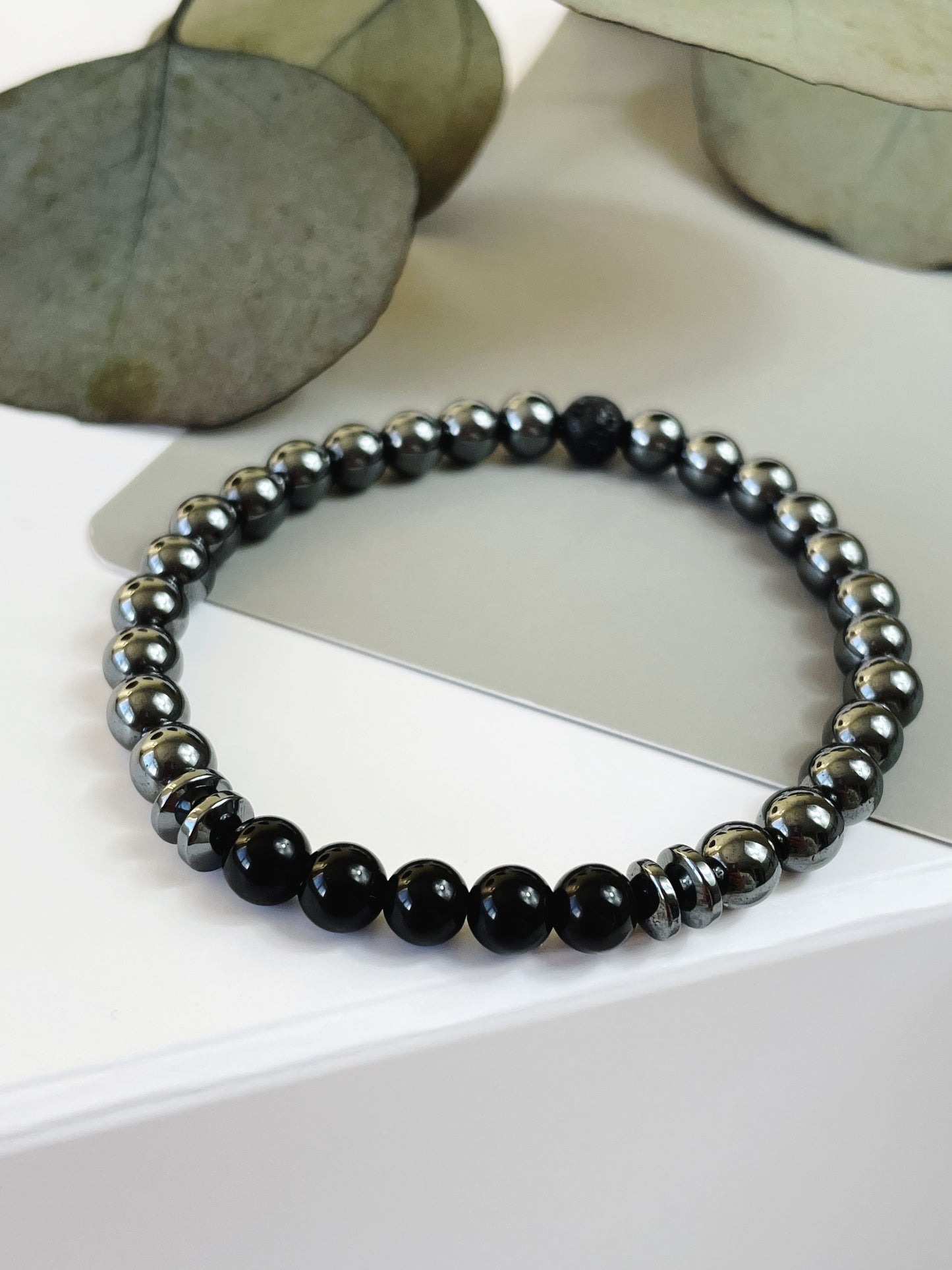 Confidence & Protection Mens Hematite & Black Tourmaline Bracelet