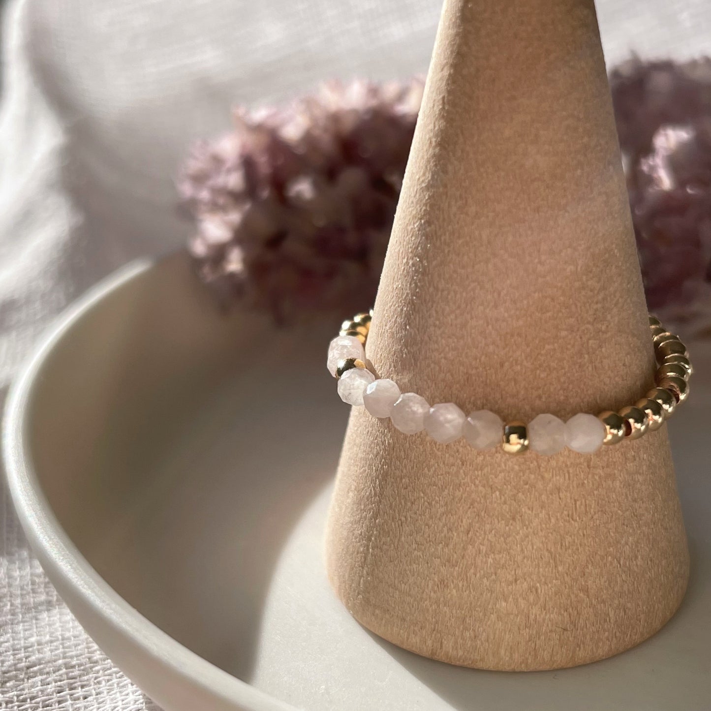 Rose Quartz Gold Filled Healing Crystal Ring