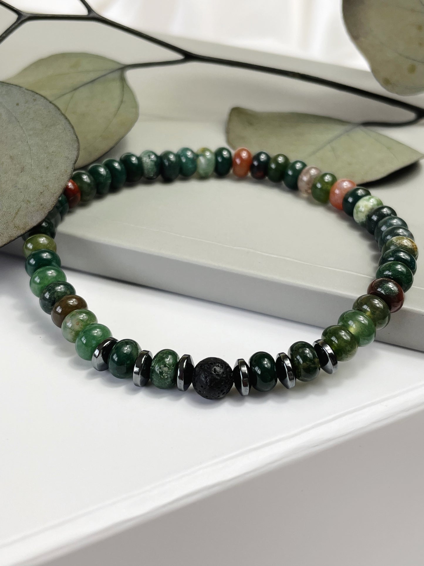 Courage & Stability - Indian Agate, Hematite & Lava Bead Bracelet