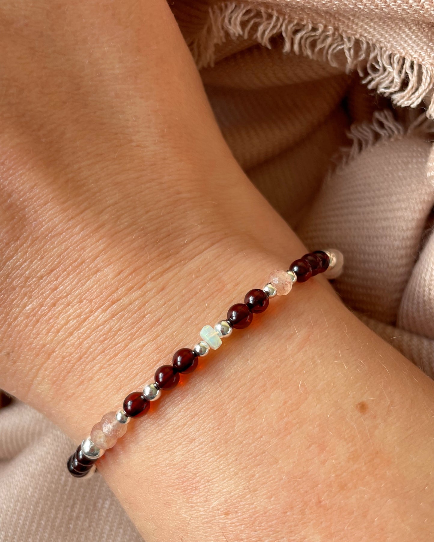 Optimism & Confidence - Baltic Cherry Amber, Strawberry Quartz & Ethiopian Opal Crystal Bracelet