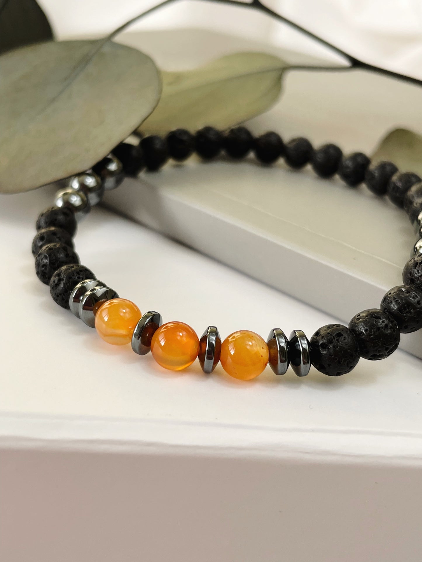 Endurance & Patience, Red Agate, Hematite & Lava Bead Bracelet