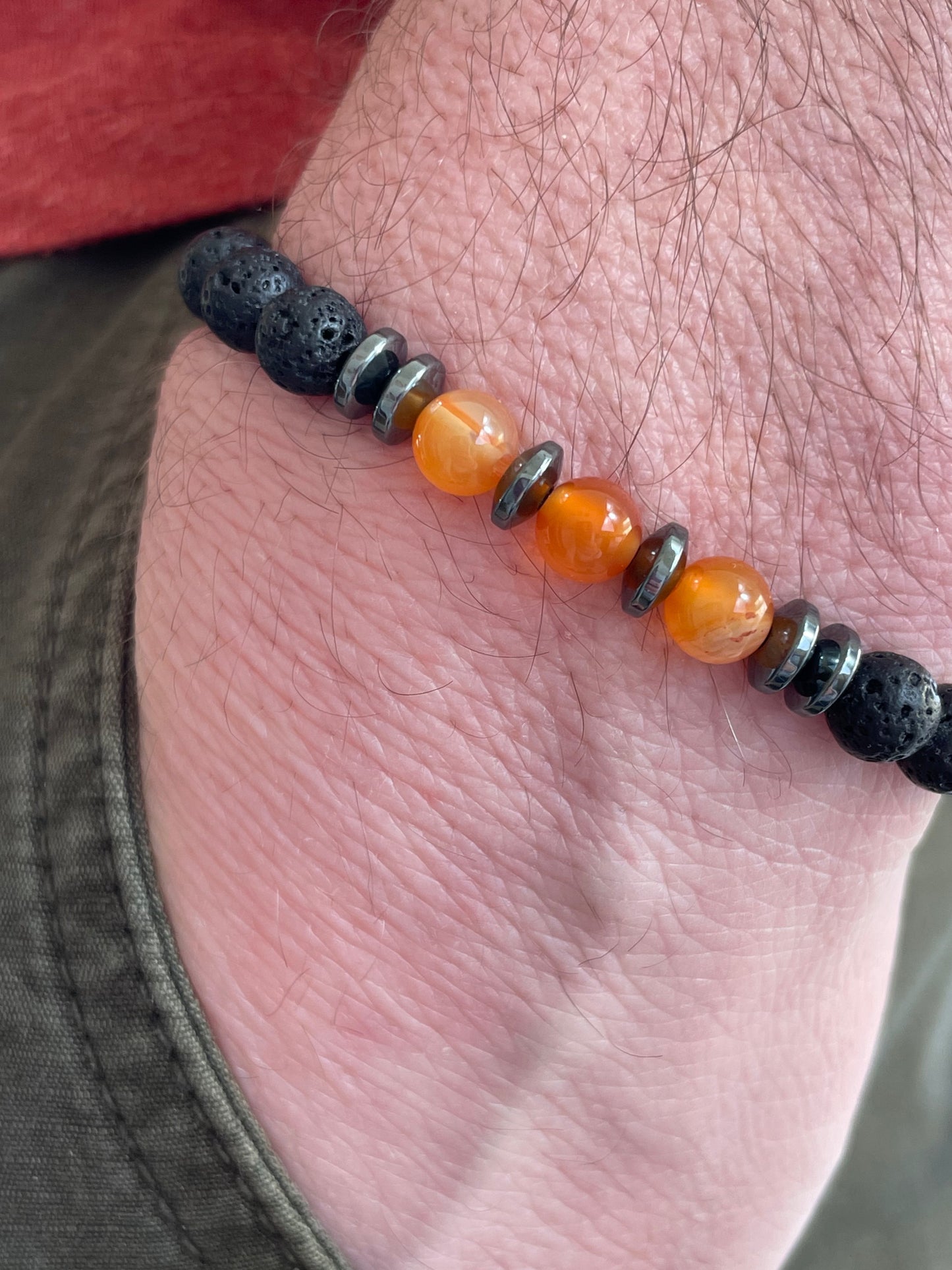 Endurance & Patience, Red Agate, Hematite & Lava Bead Bracelet