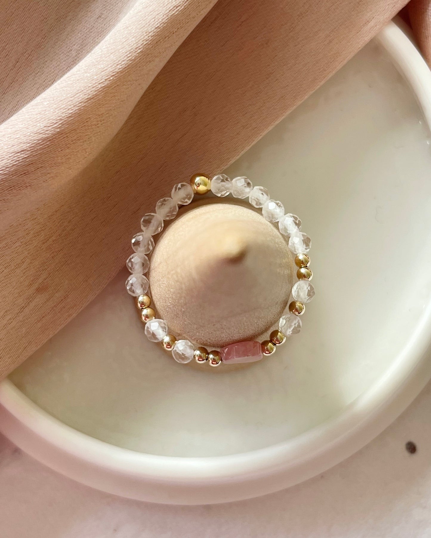 Confidence & Self-Worth - Rhodochrosite & Clear Quartz Crystal Ring