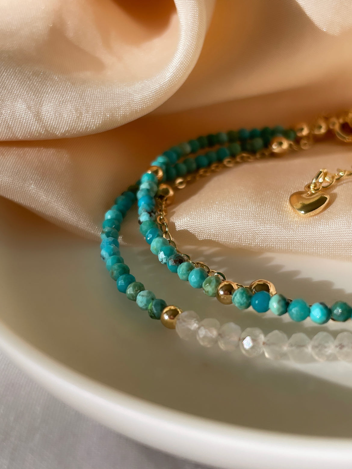 Turquoise & Moonstone Clasped Gold Filled Bracelet