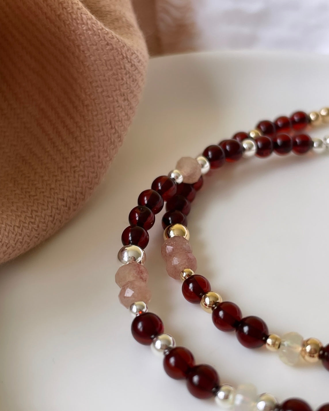 Optimism & Confidence - Baltic Cherry Amber, Strawberry Quartz & Ethiopian Opal Crystal Bracelet