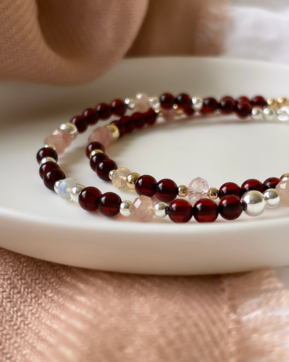 Optimism & Confidence - Baltic Cherry Amber, Strawberry Quartz & Ethiopian Opal Crystal Bracelet